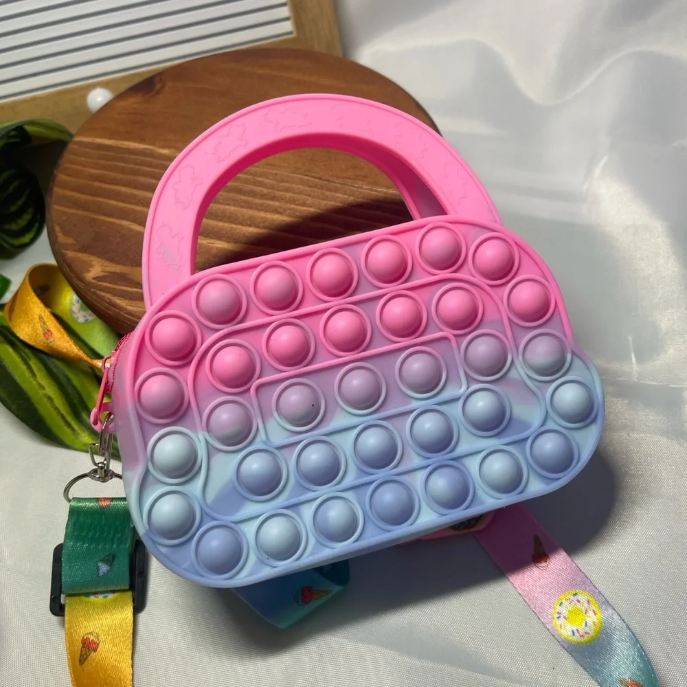 Unicorn Pop It Fidget Purse – Rubber Crossbody Bag w/ Strap Kids Sensory Toy